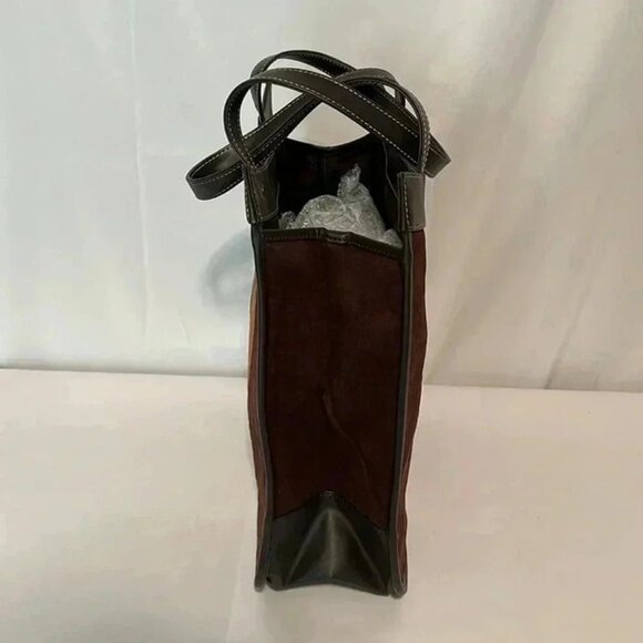 TOTE HANDBAG TWO TONE SUEDE EMBOSSED FLORAL PATTERN DOUBLE HANDLES‎ - Picture 4 of 7